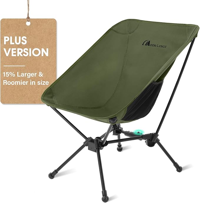 MOON LENCE Portable Camping Chair Lightweight Folding Backpacking Hiking Chair Plus Size Compact Yet Support 330 lbs (Green)