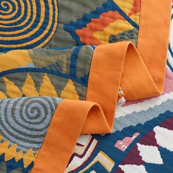ITFRO Boho Throw Blanket 100% Cotton 4 Layer Muslin Blanket Twin Size 60x80 Lightweight Breathable Rustic Bed Throw Art Geometry Farmhouse Decor for Sofa Couch (Boho Colorful 60x80)