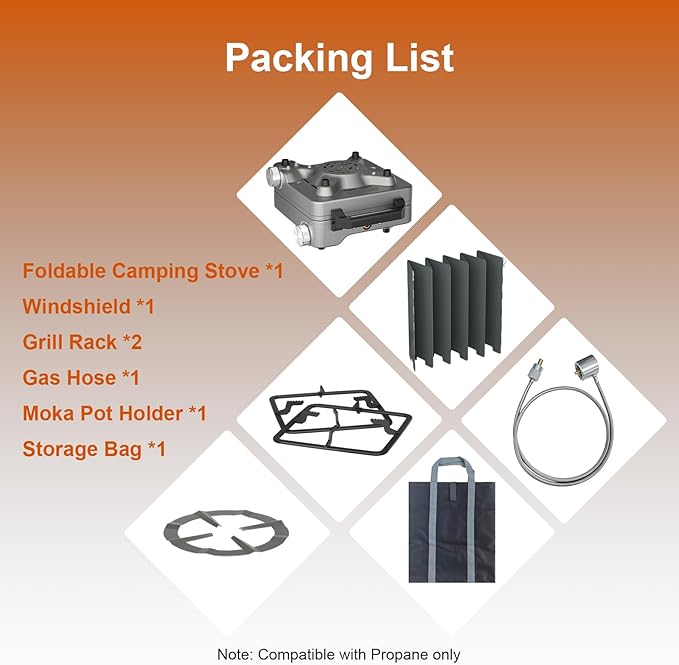 27000 BTUs 2 Burner Camping Stove with Windshield Portable Propane Burner Camp Stove with Adjustable Burners &ampCarring Bag Camping Essentials for Tailgating BBQ