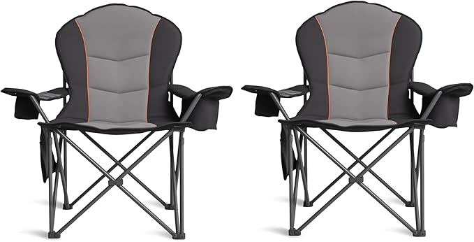 Oversized Camping Chair Heavy Duty- Portable Folding Chair Cup Holder &amp Waterproof Phone Case for Adults Beach Hiking Backyard (Black &amp Gray 2 PCS)