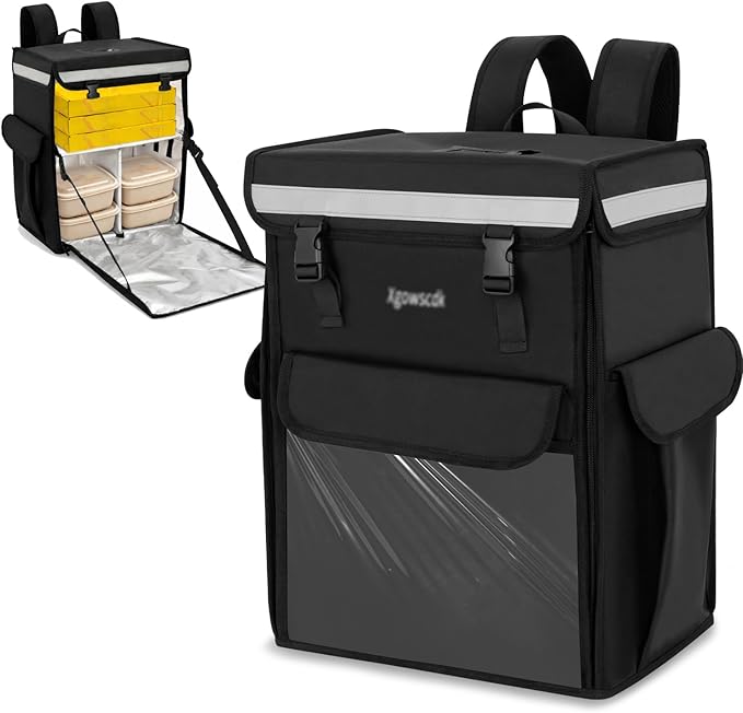 Insulated Food Delivery BagInsulated Backpack with Removable Divider Reflective Strips Full-Open Design Pizza Delivery Bag for Bike Uber Eats DoorDash &amp Grubhub Outdoor Camping Hot Cold Foo