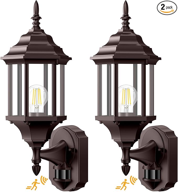 Redluck Motion Sensor Outdoor Lights 2 Pack 16 inch Dusk to Dawn Outside Porch Lights Waterproof Anti-Rust Outdoor Wall Lights Exterior Lighting Fixtures for House Front Door Brown