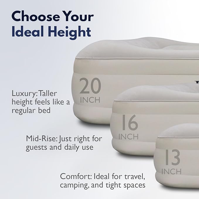 King Koil Luxury Air Mattress 20in Full Size Beige with Built-in Pump for Home Camping &amp Guests-Inflatable Airbed Luxury Double High Adjustable Blow Up Mattress Durable - Portable and Waterproof