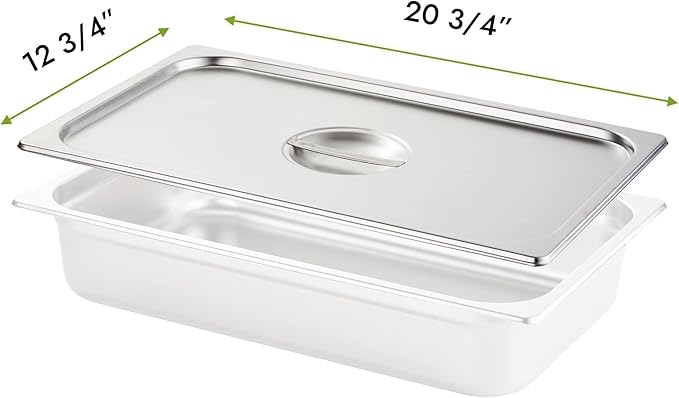 HECMAC 6-Pack Full Size Hotel Pan Cover Stainless Steel Solid Steam Table Catering Food Pan Lid with Handle 23 Gauge