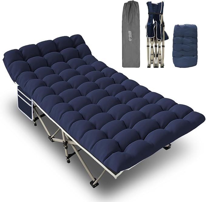 YELLOW JACKET Folding Camping Cot with Mattress Upgraded 32 Wide Cot for Camping Folding Sleeping Cot with Carry Bag Camping Cots for Adults Idea for Home Office &amp Travel