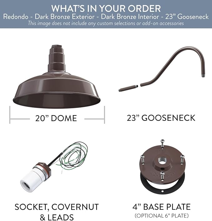 Steel Lighting Co. Large Outdoor Barn Light | Gooseneck Light Fixture | Made in America from 18-Gauge Steel | 20 Dome | 23 Gooseneck Dark Bronze Exterior/Dark Bronze Interior
