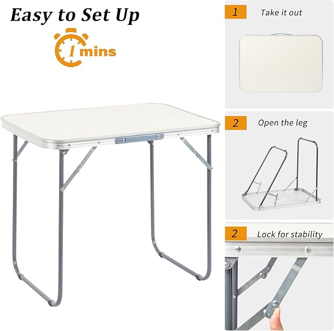 Aluminum Folding Camping Table Outdoor Lightweight Picnic Table 27x20x24 Portable Silver Rectangular Table for BBQ RV Beach Travel