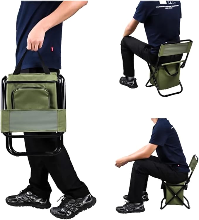 Fishing Chair with Cooler Bag Compact Fishing Stool Foldable Camping Chair Outdoor Folding Ice Bag Chair with Storage Bag (Size : Camouflage)