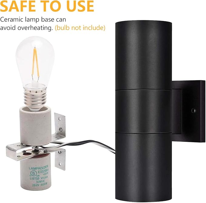 wowlite Outdoor Wall Light Exterior Lighting Matte Black Waterproof Wall Mount Cylinder Design Up Down Light Fixture for Porch Backyard and Patio 1 Pack