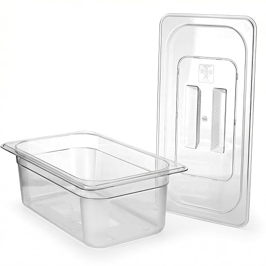 6 Pack Plastic Restaurant Containers with Lids 1/3 Size 4 Inch Deep Commercial Food Storage Containers Stackable Clear Food Pans for Kitchen Restaurant Cafeteria Foods Prep 3.77qt/ 3.57L