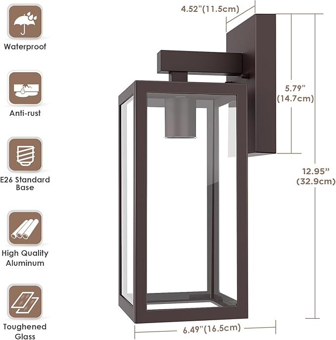 MAXvolador Outdoor Wall Lantern Exterior Waterproof Wall Sconce Light Fixture Dark Chocolate Anti-Rust Mount Lights Glass E26 Porch Patio Lighting