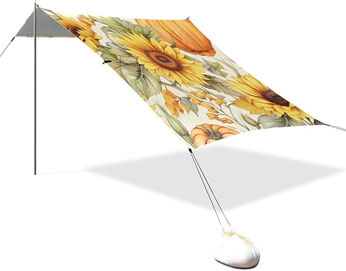 Beach Tent Sun Shelter Sunflower Pumpkin Lightweight &amp Easy Setup Beach Shade Canopy for Camping Fishing