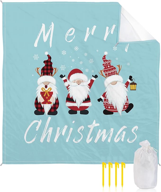 Beach Blanket Waterproof Sandproof Merry Christmas Cute Winter Gnomes Quick Drying Beach Mat with 4 Stakes Red Plaid Snowflake Hat Lightweight Picnic Blanket for Travel Camping Outdoor 118x108