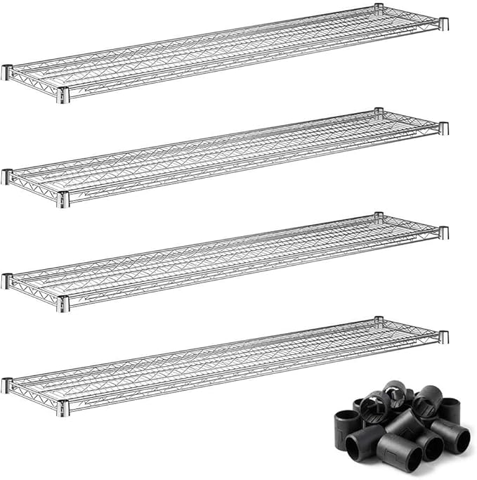 4-Pack 14x60 Wire Shelf Chrome | Metal Storage Rack Add-On Shelves Replacement Parts Kit
