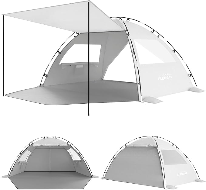 Elegear CumbreX™ Beach Tent Sun Shelter with Canopy 4-5 Person Pop Up Beach Tent Easy Setup UPF 50+ UV Protection Portable Lightweight Double Silver Coating Cabana Sun Shade Shelter - Silver