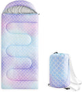 Wake In Cloud - Kids Sleeping Bag for Girls Toddlers Camping in Warm Cold Weather Backpacking Lightweight Compact Outdoor Liner for 3 Seasons Summer Spring Fall Mermaid Purple Blue