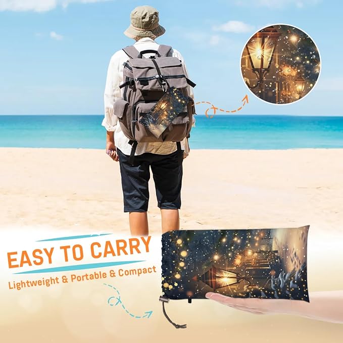 Christmas Beach Blanket Sandproof Beach Mat 68 x 59 Waterproof Quick Drying Sand Free Mat with 4 x Ground Spikes for Outdoor Travel Camping Hiking Winter