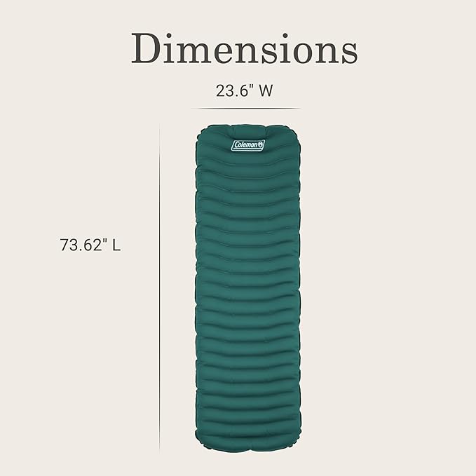 Coleman Inflatable Sleeping Pad Soft &amp Comfortable with Brushed Knit Surface Easy Inflatation Lightweight Green