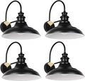 Dusk to Dawn Sensor Outdoor Barn Light Fixtures 12.3 Inch Dome Farmhouse Outdoor Wall Sconces Exterior Wall Mount Lights Industrial Black White Wall Lanterns for Porch DDRZ004-4 BK+WH