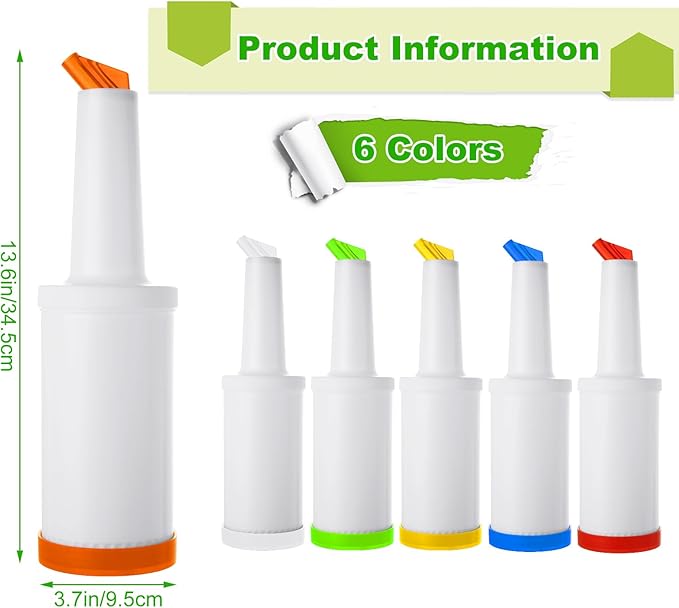 SHUESS 6 Pack Bar Juice Pour Bottles Juice Pourers for Bartending Store and Pour Containers Plastic Juice Dispensers for Bar Liquor Juice Store (34 Ounces Multicolor)