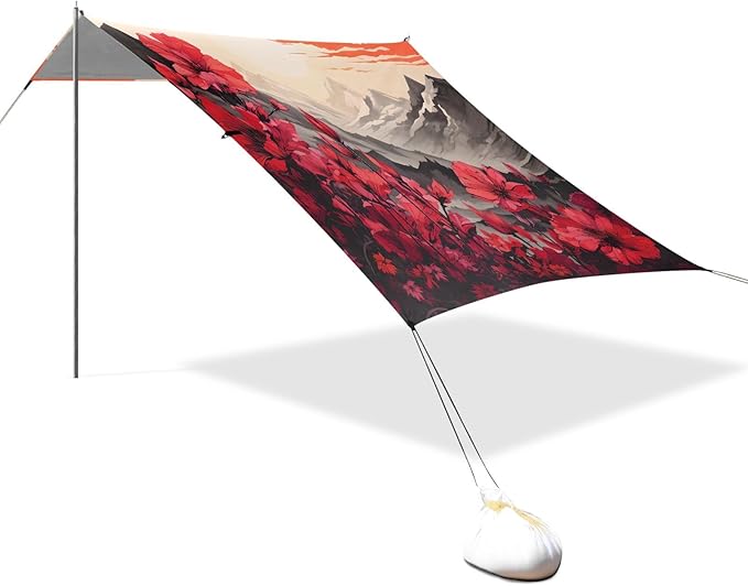 Camping Sun Shelters Red Flowers in The Valley Beach Canopy 126 * 110.2in