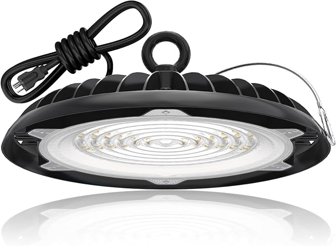 HYPERLITE UFO LED High Bay Light: 150W 19500LM High Bay LED Shop Lights with 6ft Plug - 6000K IP65 LED Warehouse Lights for Workshop Stadium Garage Lighting 1-Pack