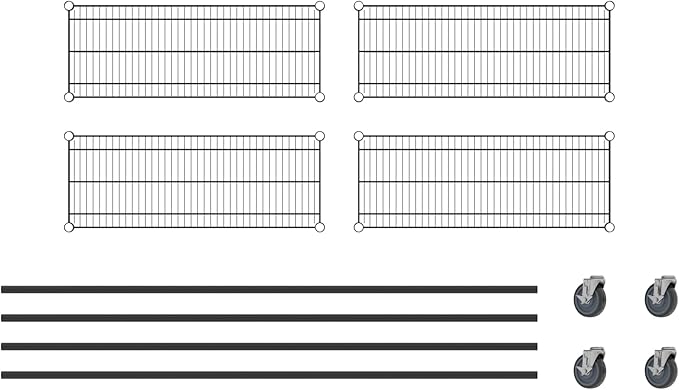 Commercial NSF Listed Black Epoxy Mobile Wire Shelving Kit 14 x 36 x 80 with 4 Shelves Perfect for Warehouse Walk-in Refrigerator Freezer Grocery Store Restaurant Dishroom