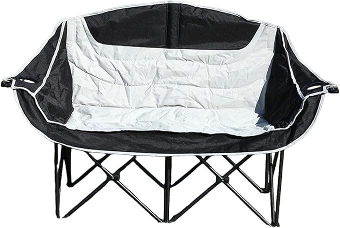 Two-Person Black and White Leisure Camping Outdoor Folding Chairs Portable and Foldable Beach Camping Chair Lightweight Grassland Outdoor Lounge Chairs