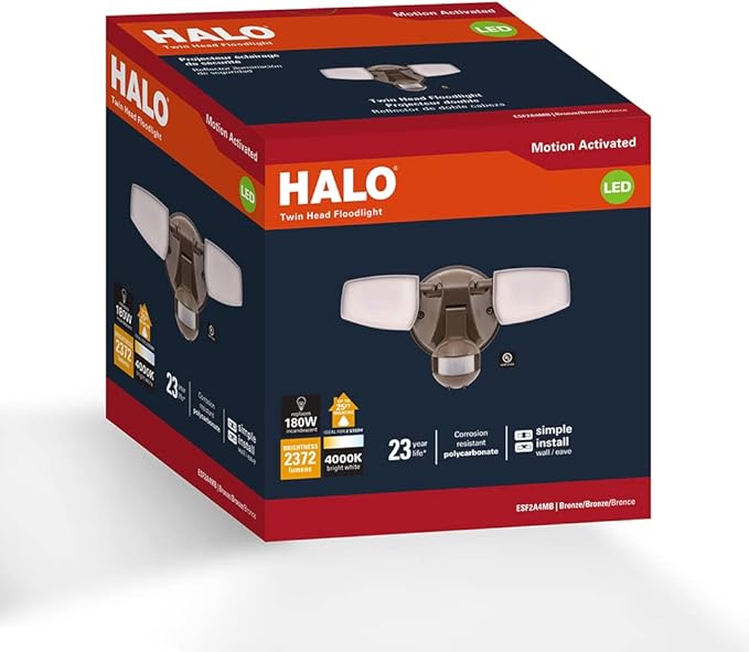 HALO Outdoor LED Flood &amp Security Light - Motion Activated Dusk to Dawn 2372 Lumens Bronze (ESF2A4MB)