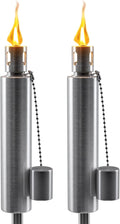 Matney Stainless Steel Outdoor Torches - Decorative Garden &amp Yard Lights - 5 ft Oil Lamp for Citronella - Fiberglass Wick &amp Snuffer Cap - Set of 2 (Barrel)