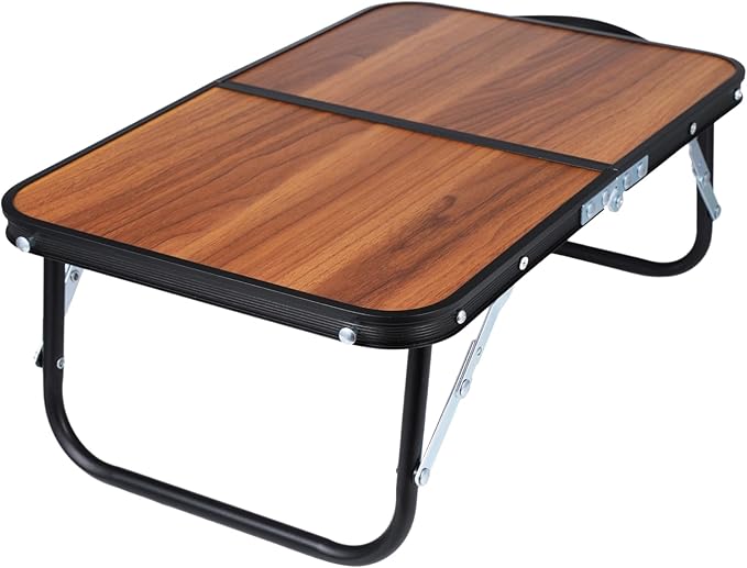 Mini Camping Table Compact Walnut Wood Folding Side Low Table for Camp Foldable Lightweight and Portable Table for Picnic Travel Beach