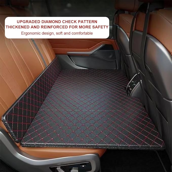 ETOYA Non-Inflatable Car Back Seat Bed Mattress Folding Portable PU Leather Backseat Bed for Travel Camping Suitable for Car Large Truck SUV - 51 L x 31 W