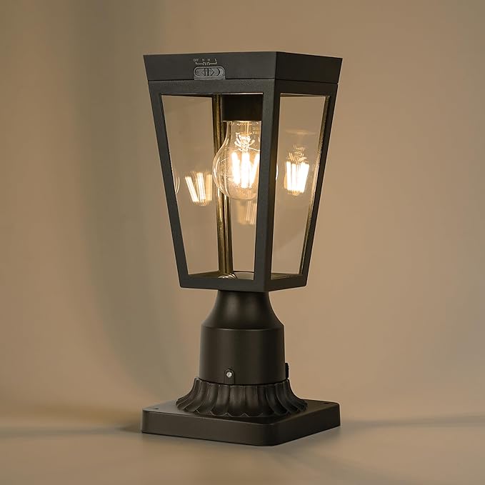 LUTEC Outdoor Solar Lamp Post Light with Pier Mount Base Dusk to Dawn Waterproof Post Light Fixtures Black Solar Powered Aluminum Post Lights for Outside