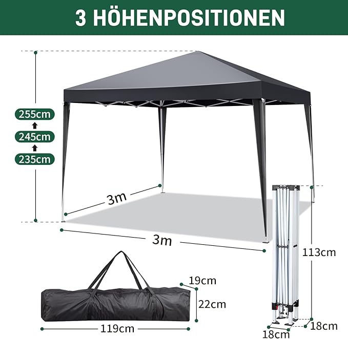10x10ft Outdoor Pop Up Canopy Portable Instant Canopy Tent with 4 Sidewalls for Outdoor Events Party Wedding Birthday Graduation Dark Grey