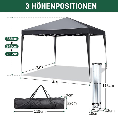 10x10ft Outdoor Pop Up Canopy Portable Instant Canopy Tent with 4 Sidewalls for Outdoor Events Party Wedding Birthday Graduation Dark Grey