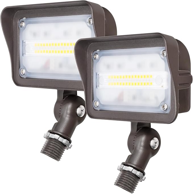 GKOLED 15W LED Flood Lights Outdoor Dusk to Dawn Security Light with Anti-Glare Guard 120V 5000K 1650LM Waterproof Landscape Lighting Di-cast Aluminum 1/2 Knuckle Mount 2 Pack UL Listed
