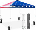 EAGLE PEAK Pop Up Canopy Tent with Wheeled Carry Bag 8 Stakes 4 Ropes 4 Weight Bags Easy Set Up Tent Canopy 10x10 ft 100sqft of Shade American Flag