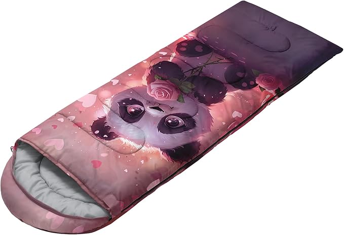 AILONEN Kawaii Panda Sleeping BagsLightweight &amp Waterproof3 Season Warm &amp Cool WeatherDreamy Purple Flower Animal Themed Sleeping Bags for BoysGirlsKidsAdults TravellingOutdoors
