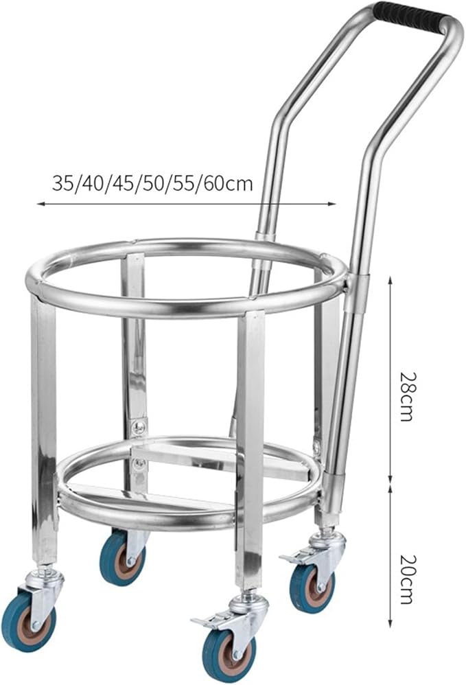 Stainless Steel Soup Bucket Rack with Handle Commercial Stock Pot Stand Mobile Gas Bottle BaseHeavy Duty Drum DollyTrash Can Roller Base with WheelsMultifunctional Mover Carrier Barrel Frame