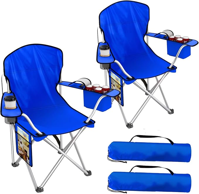 Folding Camping Chairs Durable 600D Oxford Portable Outdoor Chair with Cooler Pouch Cup Holder &amp Storage Pocket for Camping Beach Fishing