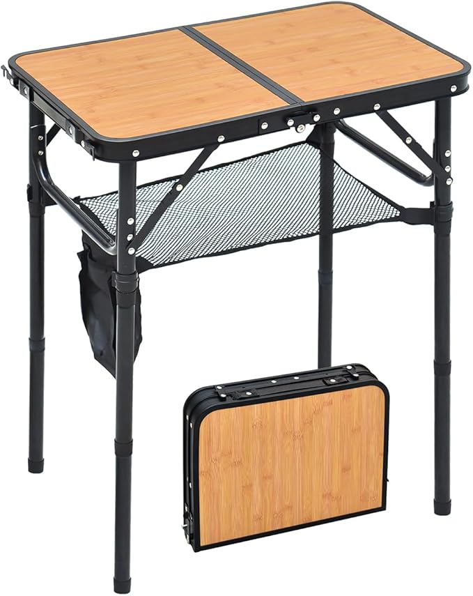 Portable Folding Camping Table 2ft - Anti-Stain Adjustable Height Lightweight with Detachable Handle Thickened Aluminum Frame &amp Double for Outdoor RV/Camping/Beach &amp Indoor Kids Snack Table