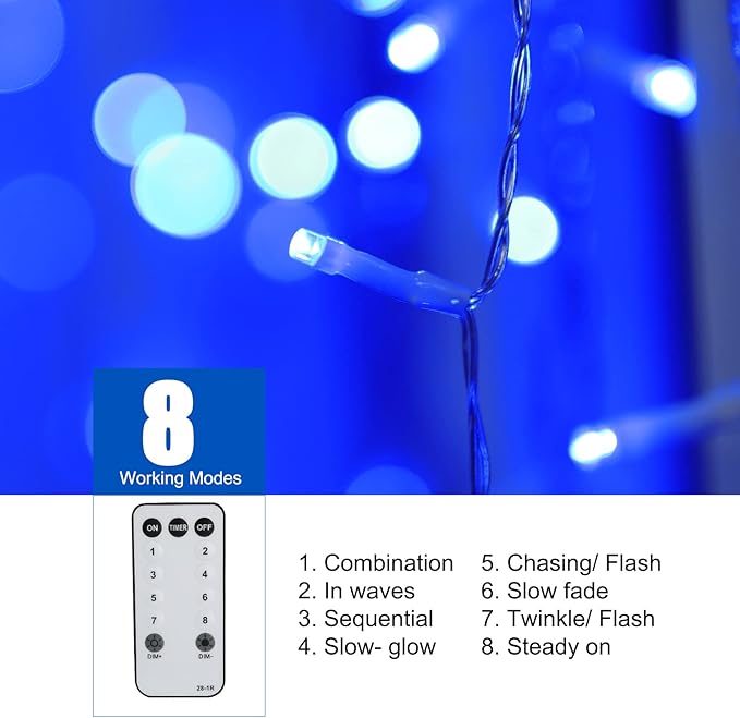 Minetom Icicle Lights for Outside 66Ft 736 LED Blue Christmas Lights with 138 Drops Icicle Christmas Lights Outdoor with Remote and Timer