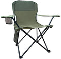 Folding Camping Collapsible Chairs Heavy Duty Lawn Chair with Cooler Bag Storage Pocket Waterproof Bag Outdoor Arm Chair Supports 225LBS Green