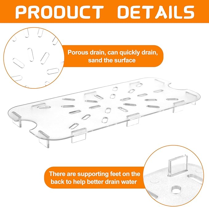 36 PCS Plastic Drain Shelf for 1/6 Size Food Pan Clear Plastic Grate Acrylic Food Drain Trays Plastic Drain Pan Clear Drain Tray for Food Fruit Vegetables Sink Teapot Dish Kitchen Restaurant