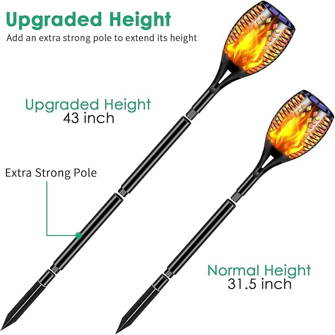 TomCare Solar Lights 43 Waterproof Flickering Flames 96 LED Torches Outdoor Landscape Decoration Lighting Auto On/Off Pathway Lights for Garden Patio Yard Black(2)