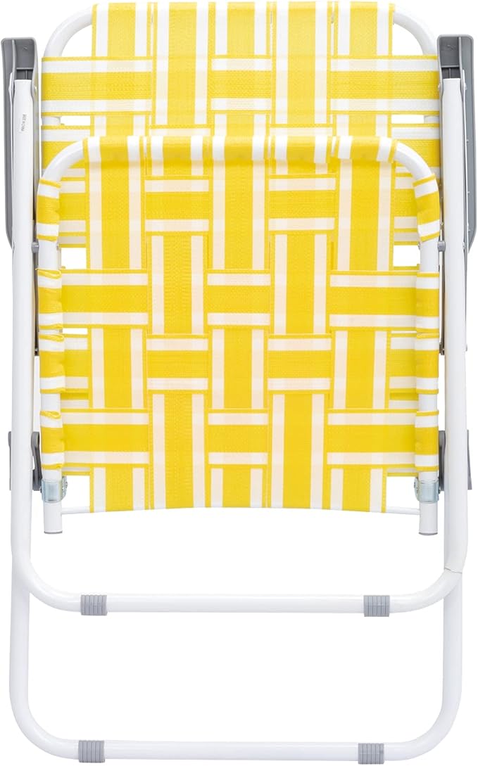 2 Pack Yellow &amp White Stripes Folding Beach Chairs - 240lb Capacity Steel Frame PP Webbing Portable Chairs for Summer Outdoor Camping Poolside (Weatherproof)