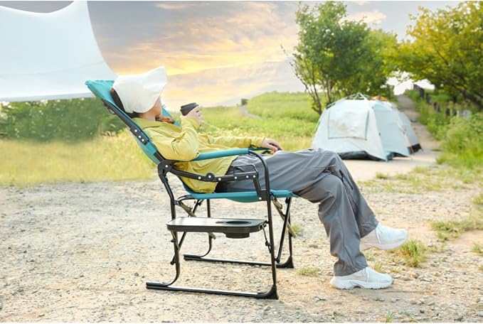 Elountik Oversized Portable Folding Directors Chair with Side Table and Storage Pocket for Camping Beach Fishing Picnic and Lawn - Heavy Duty Blue