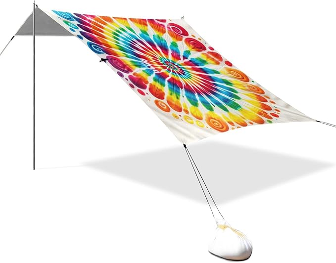 ALAZA Rainbow Swirl Tie Dye Beach Tent Sun Shelter UPF50+ Protection Beach Shade Canopy w/ 4 Sandbags for Outdoor Camping Fishing Backyard Fun Picnic 10x9 ft