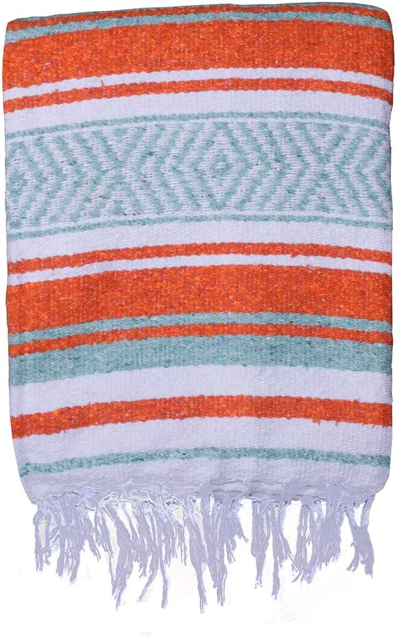 $averPak BodyForge Authentic Mexican Falsa Yoga Blanket (Orange/Teal/White)