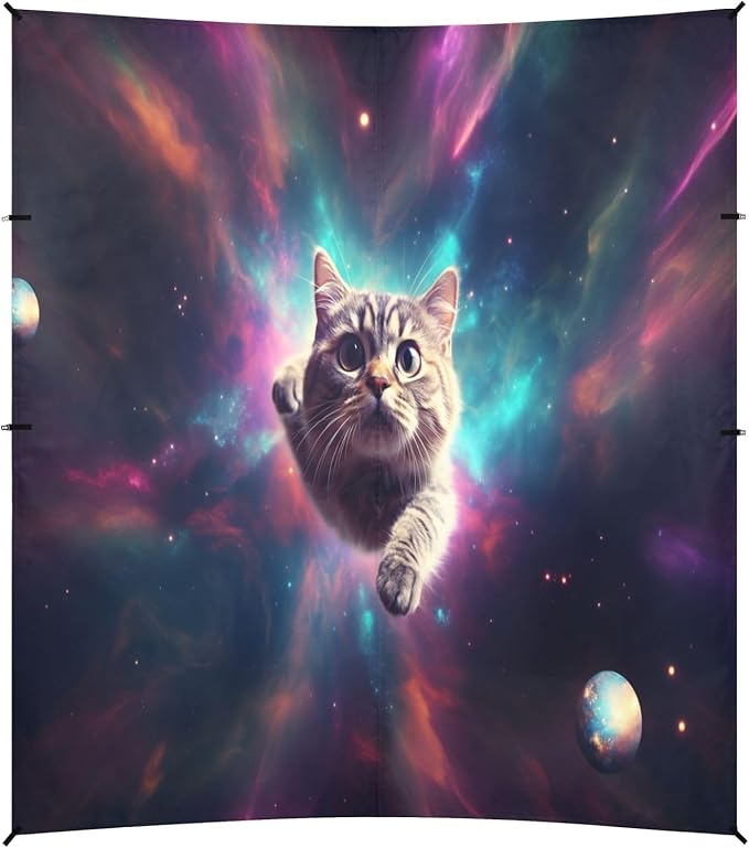 Camping Sun Shelters Cat Flying in The Universe Beach Canopy 126 * 110.2in